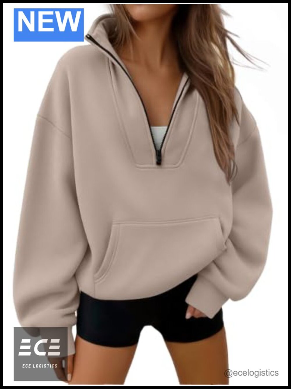 Cotton Polyester Half Zip Pullover Hoodie Long Sleeve Casual Sweatshirt